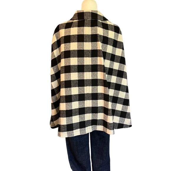 Talbots Buffalo Check Wool Cape Black & White Medium - Picture 7 of 10